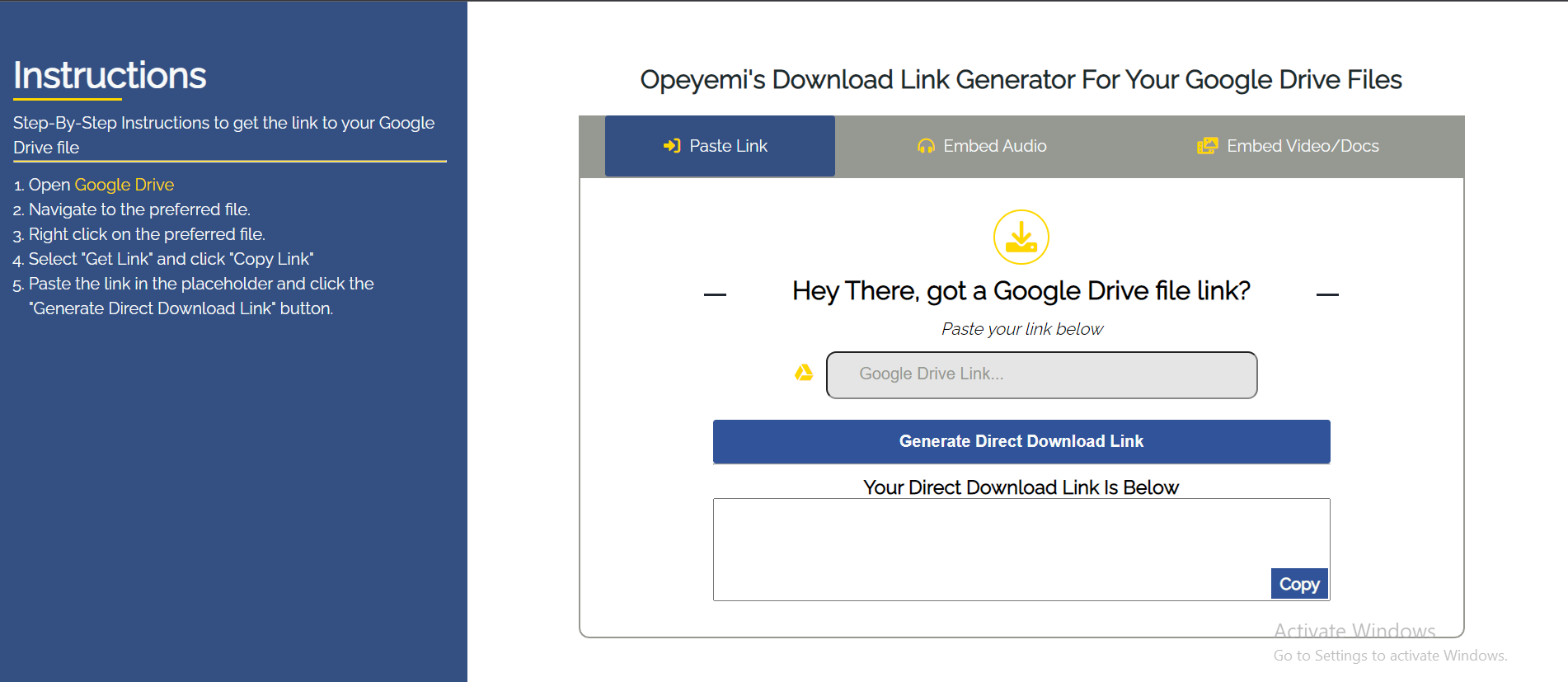 a screenshot of the Google Drive Link-Direct Download Converter app